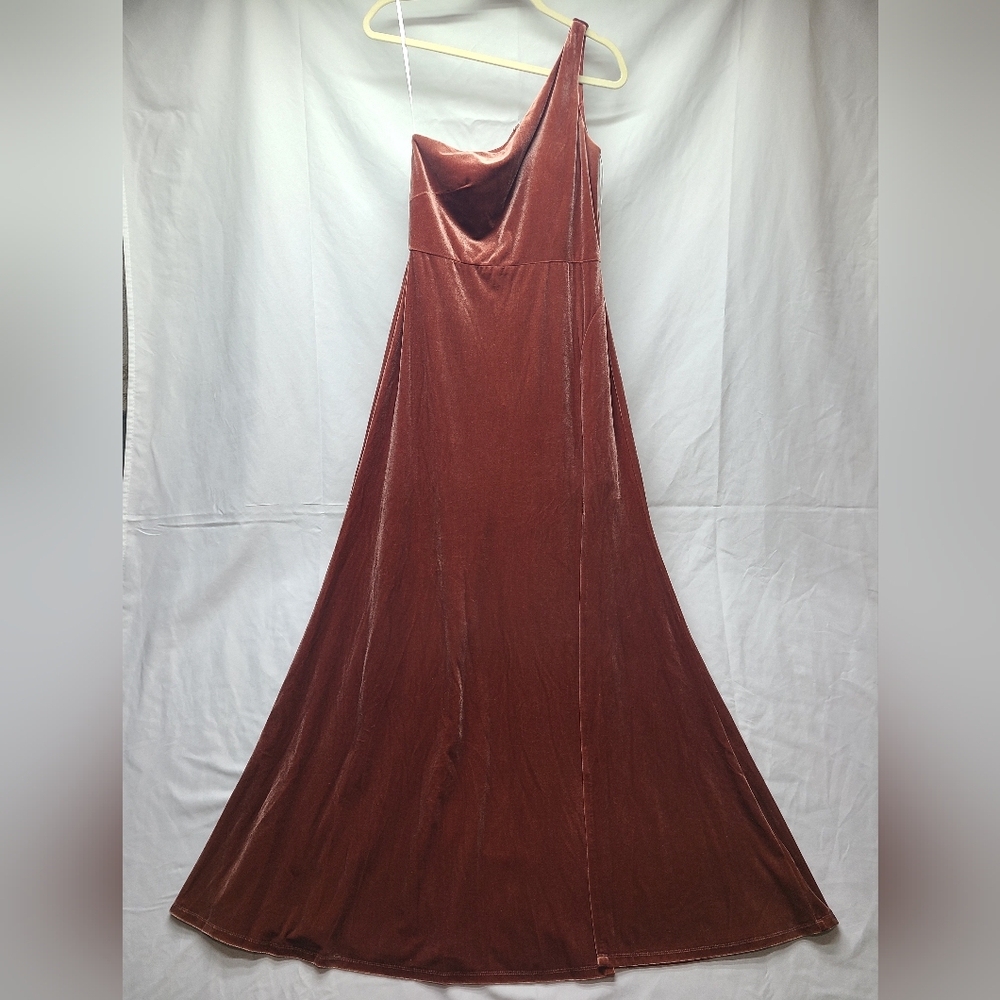 Jenny Yoo One Shoulder Velvet Gown Rust Formal Maxi Dress Women’s Size 8‎